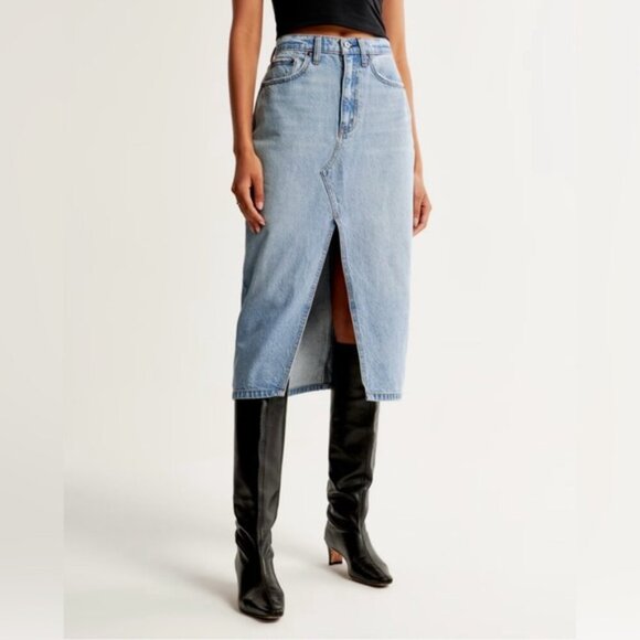 Abercrombie & Fitch Denim Midi Skirt Medium Marble Wash 6T NWT - Picture 6 of 6